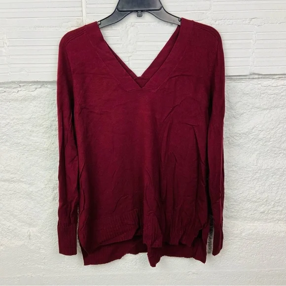 Lark & Ro Deep Red burgundy V neck Knit sweater Top size large - Picture 3 of 9